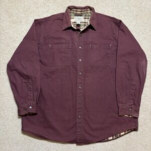 L.L.Bean Jacket Mens XL Red Canvas Flannel Plaid Lined Shirt Jacket Workwear